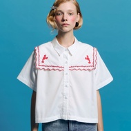 Endless Holiday Olive Shirt Crops Feather White & Embroidery Tomato Lobster