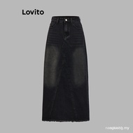 【In stock】Lovito Women Casual Plain Washed Denim Skirt L105MD048 QSLI 4XTV NHLR LT66 9HUR 7W3L
