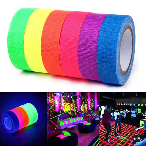 5pcs Sets UV Cotton Glow in The Dark Neon Gaffer Tape Self-Adhesive Fluorescent Floors Multicolored 