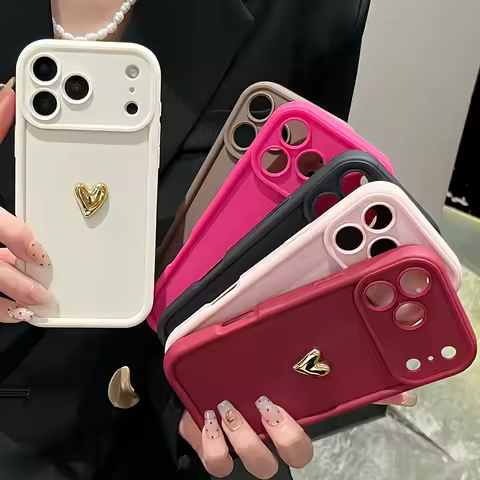 3D Gold Love Heart Matte Case For Realme 5 6 7 8 9 10 11 12 13 14 Pro Plus 5G 4G 5i 7i 8i 9i 12 Lite