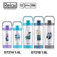 Relax D7214 1400ml 1.4L / D7218 1800ml 1.8L Tritan BPA-Free Plastic Water Bottle Tumbler With Straw 