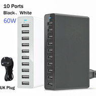 5/6/10 Ports USB Charger Station Dock with Cable 60W Quick Charging Wall Charger for Mobile Phone Ta