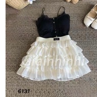 Mi.u lady's layered cotton flared short skirt with elastic waistband CV6131-C2TH - NhiNhi Shop