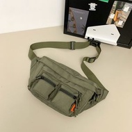 新款男裝機能胸包 斜孭袋大容量 單肩袋騎行腰包 工裝風熱賣- 黑色 單包