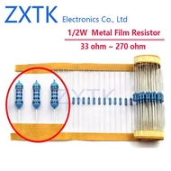 50PCS 0.5watt 1/2W Metal Film Resistor 33 ohm 33 36 39 43 47 51 56 62 68 75 82 91 100 120 150 180 20