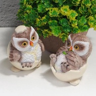 2 Pcs/set Cute Eggshell Baby Decor Statues Cartoon Ornaments Simulation Resin Owls for Home Desktop 