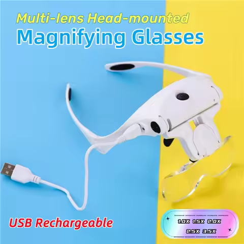 9892B2C USB Rechargeable Multi-lens Head Mounted Magnifying Glasses with LED Light Manifier 1.0X 1.5
