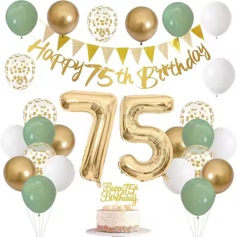 Sage Green Gold White 75th Birthday Decoration for Birthday Balloons Happy 75th Birthday Banner 75 C