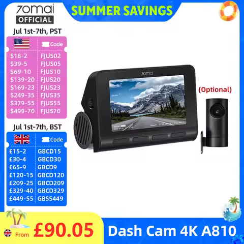 70mai 4K Dash Cam A810 Front Rear Set Suppor 4G Module LTE UP04 Remote Control GPS ADAS Car DVR 70ma