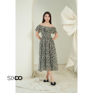 Đầm chiffon hoa trễ vai dáng xòe SIXDO (G-Navy Floral Chiffon Flared Dress)