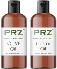 PRZ Combo of Extra Virgin Olive Oil &amp; Castor Oil (Each 500 ML) - Pure Natural For Aromatherapy Body Massage, Skin Care &amp; Hair Care