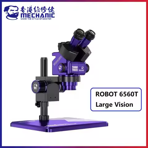 MECHANIC ROBOT 6560T-B11 Trinocular Stereo Industrial Microscope 6.5-60X Continuous Zoom WF10X25 Eye