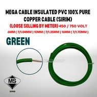 [METER] MEGA KABEL Insulated PVC Cable (SIRIM) 100% Pure Copper (6mm/10mm/16mm)