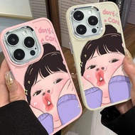 Interesting Cute Girl Phone Case Compatible for IPhone 11 12 13 Pro 14 15 7 8 Plus SE 2020 XR X XS Max TPU Soft Casing Lens Protector Shockproof Large Hole Frame