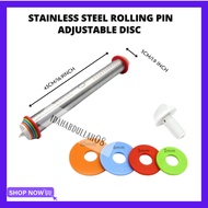 Stainless Steel Rolling Pin with Adjustable Disc Penggelek Biskut Doh Thickness Roller Cookie  Kitch