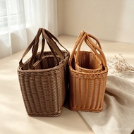 Imitation Rattan Portable Basket Rattan Basket Plastic Woven Rattan Basket Pastoral Flower Cloth Bas