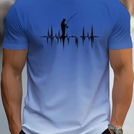 Affordable Boutique 2025 Summer 3D Printing Trendy Gradient Half-Sleeve Casual Men's Thin Round Neck