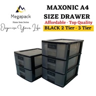 Max black 2/3 Tier Multi-purpose A4 Size Plastic Storage Drawer Organizer/Office Documents /Stationery Drawer Cabinet