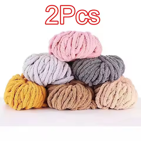 2Pcs Chunky Chenille Yarn Gauge 7 Plush Jumbo Yarn Acrylic Thick Yarn Bulky Yarn for Hat Crochet Bed