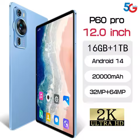 2025 New Original P60PRO Tablets 12inch Global Version HD Tab Android 14 16GB+1TB Tablet 20000mAh 5G