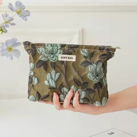 Dark green lotus large-capacity women's cosmetic bag portable cosmetics change storage bag travel to
