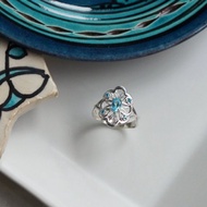 曲線花紋戒指 磷灰石 925銀