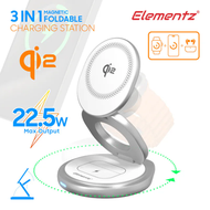 Elementz FC-39Q 3合1磁吸式摺疊無線充電座 – 22.5W MagSafe 無線充電座 (適用 iPhone、Apple Watch 及 AirPods) Silver 銀色