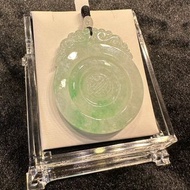 天然翡翠A玉．冰糯種飄花青玉牌-福在眼前