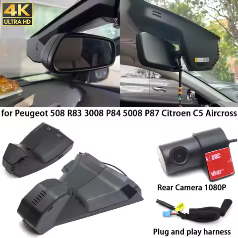 for Peugeot 508 R83 3008 P84 5008 P87 Citroen C5 Aircross 4K Dash Cam Front Rear Camera DVR Plug and