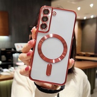 Plating Clear CD Texture Magnetic For Magsafe Case For Samsung S24 S23 S22 S21 S20 Plus Ultra FE A15