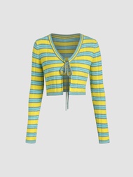 Cider Striped Knotted Knitted Cardigan | Knitwear Sale
