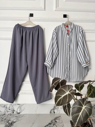 COD Setelan Combinasi  WANITA Terlaris JUMBOO MOTIF SALUR  / Sett cell Rayon twill / setelan baju ke