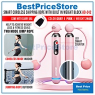2in1 Cordless Skipping Rope with Weight Ball Counter USB Chargeable Jump Ropes Cord Fitness Lompat T