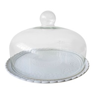 WHITE CERAMIC PLATE BASE WITH GLASS CLOCHE