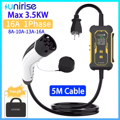 Unirise Portable Type2 Charger 16A 110V 3.5kw US 5-15P NEMA Plug EVSE Single Phase Charging IEC 6219