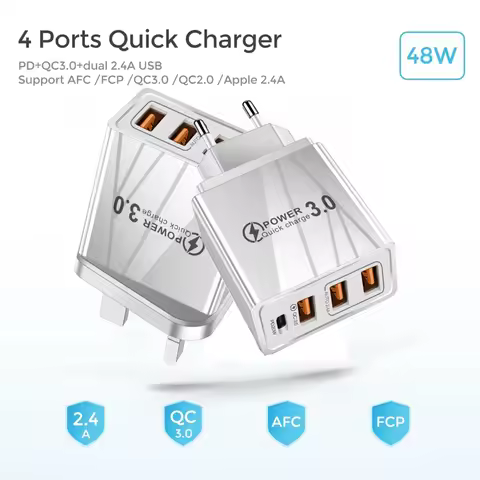 48W 3USB+PD QC 3.0 Charger Mobile Phone Fast Charger Portable Wall Adapter For Samsung Huawei Xiaomi