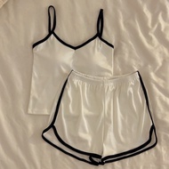 现货 现发 【40-65kg】凉感冰丝睡衣女吊带背心带胸垫薄款套装家居服Cool ice silk pajamas women's camisoles with chest pads thin sui