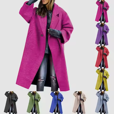 Women Cardigan Loose Women's Winter Double Breasted Midi Long Wool Coat Notch Lapel Womens Lightweig