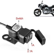 Waterproof Boat 12V Dual USB Charger Power Socket Plug with Switch &amp; Support - 9-24V Bike Motorcycle Mobile Phone Power