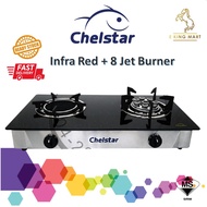 Chelstar Double Burner Glass Table Top Stove Gas Cooker High Flame CGT-358K 8 Jet &amp; Infrared Dapur Kaca