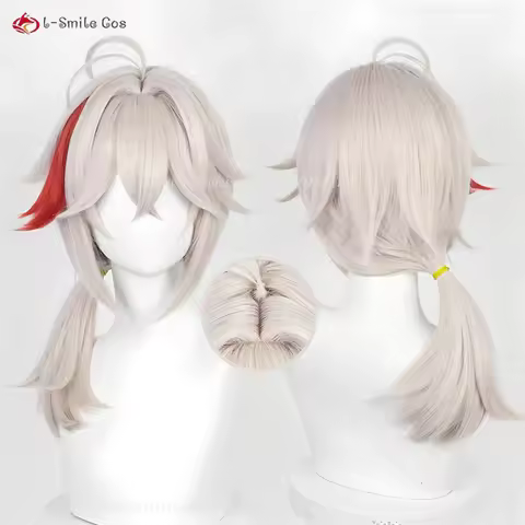 Kaedehara Kazuha Cosplay Wig Kazuha Gray Red Mixed 50cm Wigs For Men Women Heat Resistant Hair Hallo