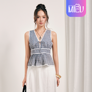 Áo dáng babydoll nữ caro phối ren dáng babydoll tiểu thư Erina Miều Est.2013