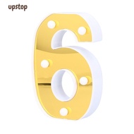 UPSTOTO Sign Lamp, Warm White Light 6 LED LED Number Light, Festive Number 6 Gold Battery Powered Nu