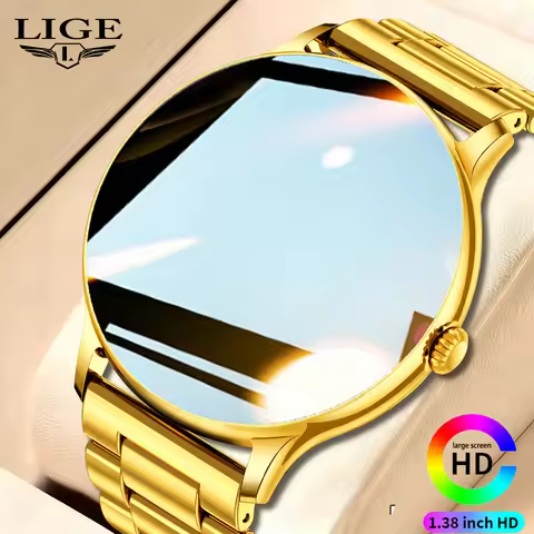 LIGE Unisex 1.38 Inch Smart Watch Golden Bluetooth Call Message Reminder Heart Rate Sleep Monitor Mu