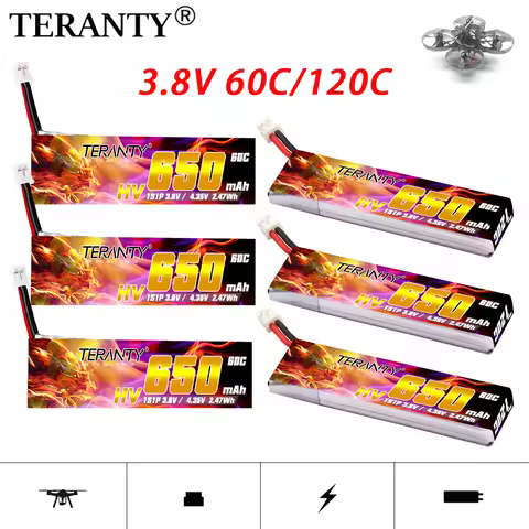 1-10PCS TERANTY 3.8V 650mAh 60C/120C 1S 4.35V HV Lipo Battery PH2.0 Plug for Tinyhawk Snapper7 E010 