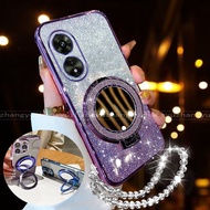【 Shockproof 】Case For OPPO A17 A18 A38 A60 A97 A98 4G 5G phone case 3D makeup mirror holder glitter