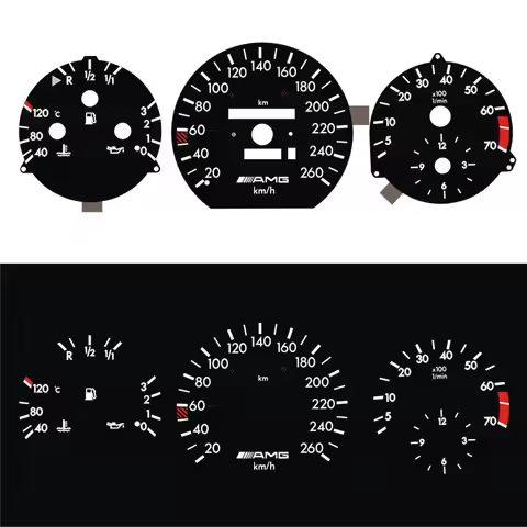 SD Motor O-H-L EL Glow Gauge 260 KM 7000 RPM for MB W124 W126 Black Panel White LightingM