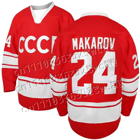 1980 USSR CCCP Russian Sergei Makarov Red Ice Hockey Jersey #20 Vladislav Tretiak Stitched Letters &