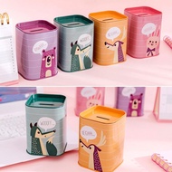 Cute Square Metal Piggy Bank With Cartoon Print, Coin Bank G3h7