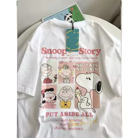 Snoopy short-sleeved T-shirt women's summer new loose white top student bottoming shirt